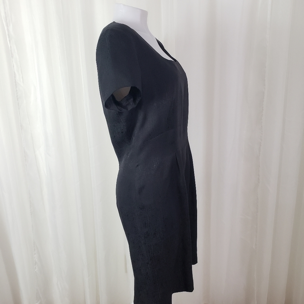 Adrianna Papell black silk dress low square neck textured sheen size 10 - Picture 6 of 9